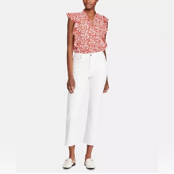 Lauren Ralph Lauren Whimsical Floral Print Crepe Top Sz XS Petite Ruffles - Picture 8 of 11